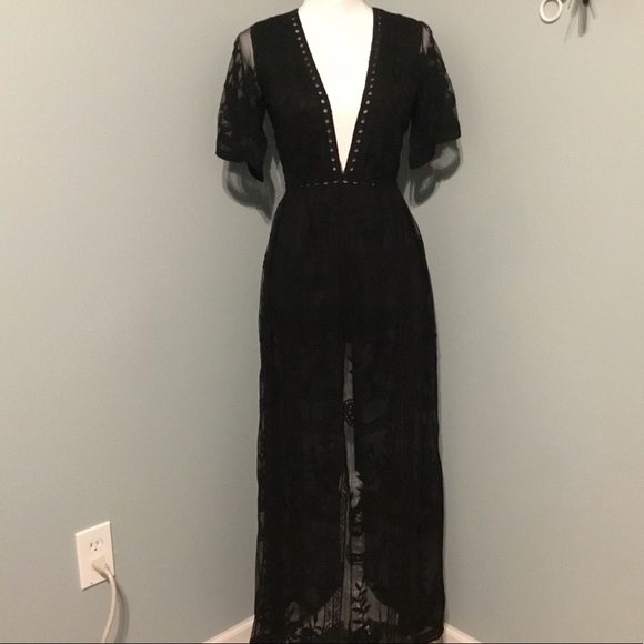 Black Embroidered Lace Maxi Dress - Picture 2 of 5